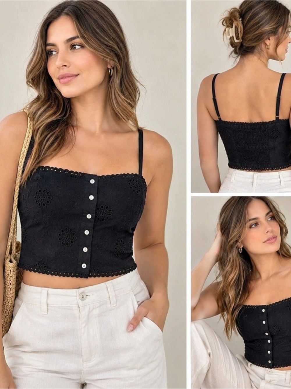 Joie Eyelet Cropped Cami in Black Size Small NWT